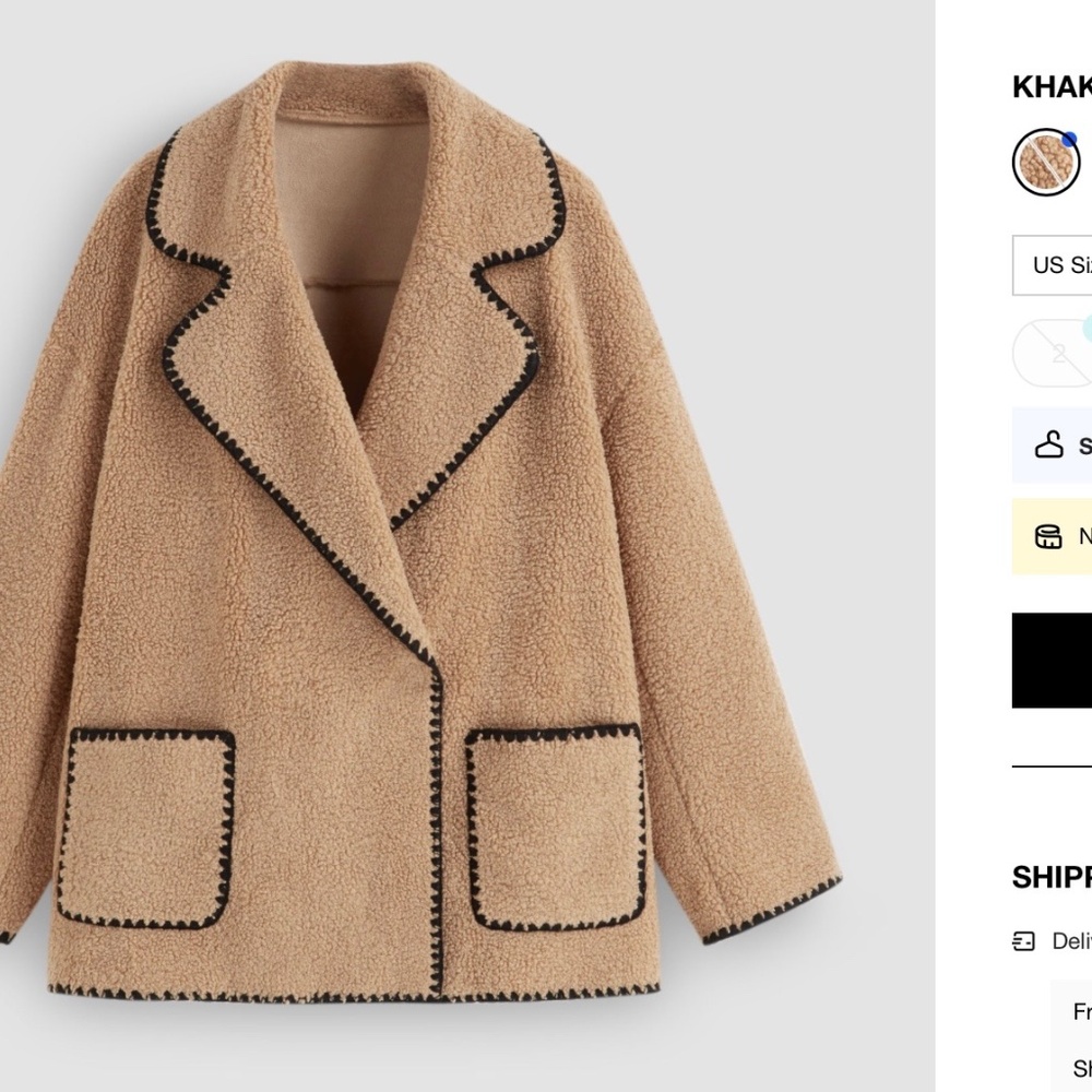Khaki 2 button teddy jacket